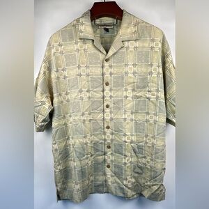 Tommy‎ Bahama Silk Men’s Camp Square Button Up Shirt Large Hawaiian Short Sleeve